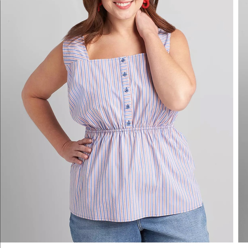 Lane Bryant striped peplum tank top button front size 18